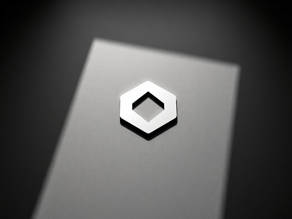 Minimalist geometric logo mockup on a matte black surface, soft side lighting that creates subtle shadows, 8k product photography.